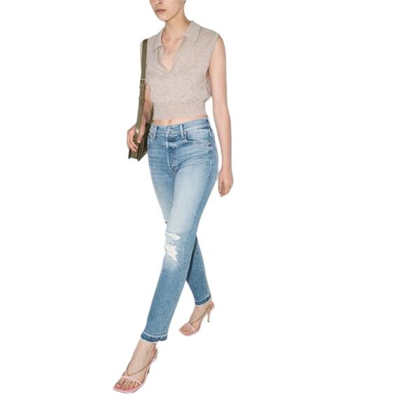 NWT MOTHER High Waisted Jeans Hiker Hover Undone Hem - On my Knees - Sz 27 - Picture 2 of 12